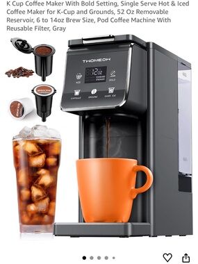 Single Serve Coffee Maker with Orange Mug - Gray